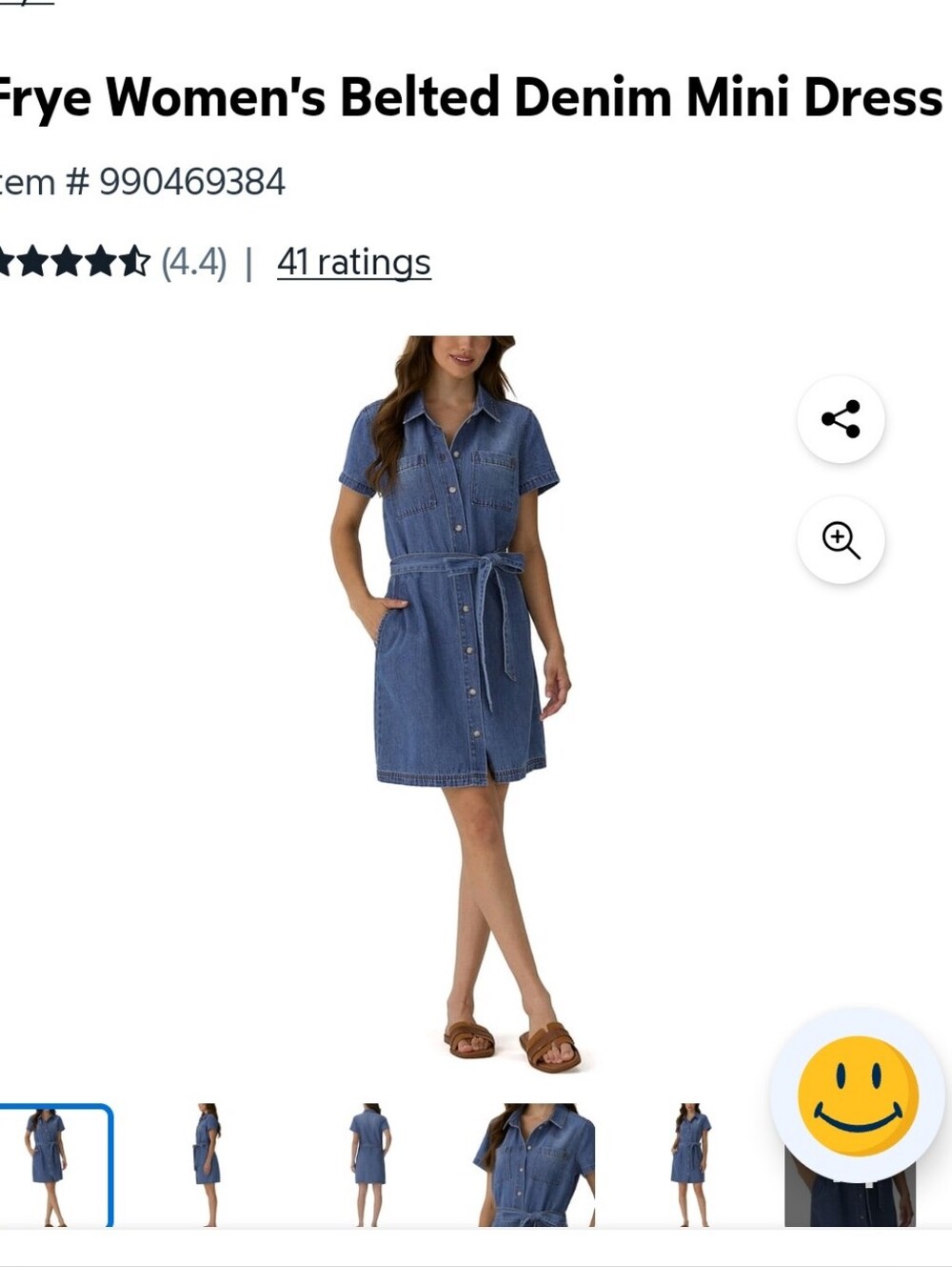 Frye Blue Denim Short-Sleeve Belted Mini Dress